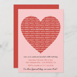 Invitation Valentines jour 40e anniversaire typographie Rouge