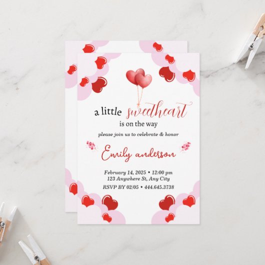 Invitation Valentines Jour Baby shower Coeurs d'invitation (Devant/Arrière en situation)