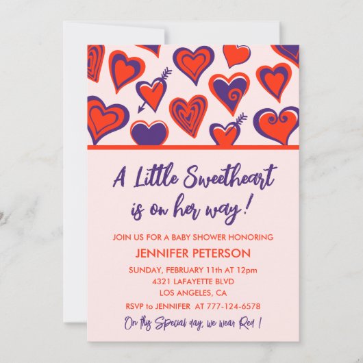 Invitation Valentines jour baby shower petite fille amoureuse (Devant)
