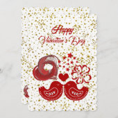 Invitation Valentines Jour Balayage Coeur Inséparables Gold C (Devant / Derrière)