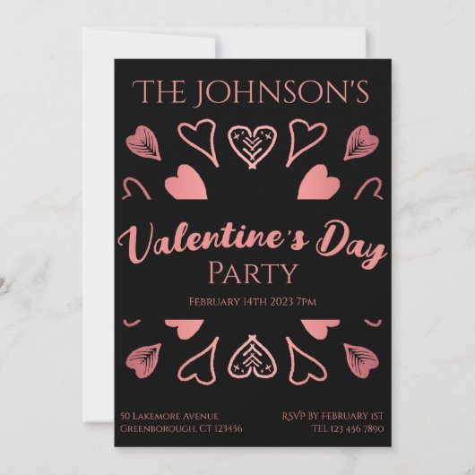 Invitation Valentines Jour Coeurs Black Rose Gold (Devant)