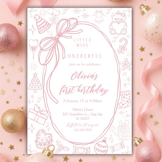 Invitation Valentines Pink Little Miss ONEderful 1st Birthday