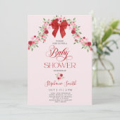 Invitation Valentines rose et rouge Baby shower fille (Debout devant)