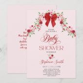 Invitation Valentines rose et rouge Baby shower fille (Devant / Derrière)