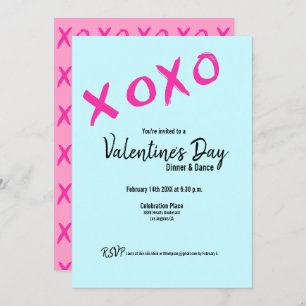 Invitation Valentines roses XOXO turquoises Dîner Dance Party