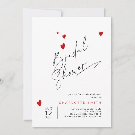 Invitation Valentines Script simple moderne Douche nuptiale (Devant)