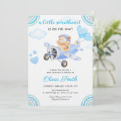 Invitation Valentines Sweetheart Blue Airplane Baby Shower (Debout devant)