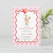 Invitation Valentines Teddy Bear Baby Shower Girl (Debout devant)