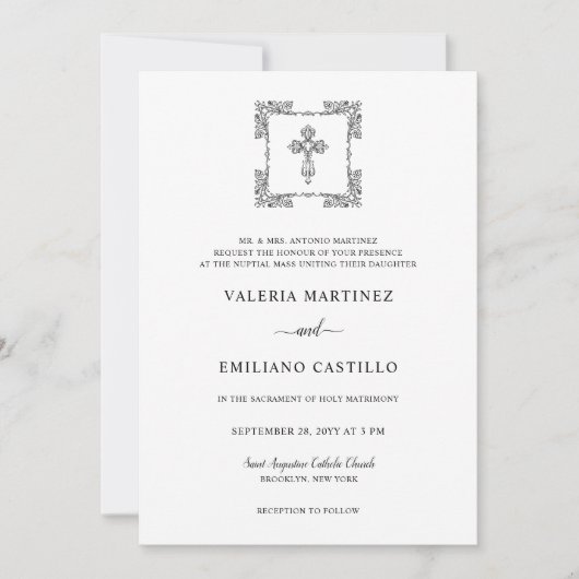 Invitation Valeria Mariage de script noir moderne avec RSVP (Devant)