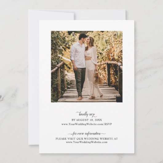 Invitation Valeria Mariage de script noir moderne avec RSVP (Dos)