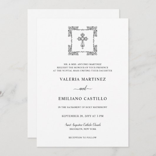Invitation Valeria Mariage de script noir moderne avec RSVP (Devant / Derrière)