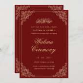 Invitation Valima Red Gold Mariage musulman islamique (Devant / Derrière)