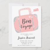 Invitation Valise Bon voyage argent rose fête de départ (Devant)