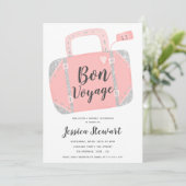Invitation Valise Bon voyage argent rose fête de départ (Debout devant)