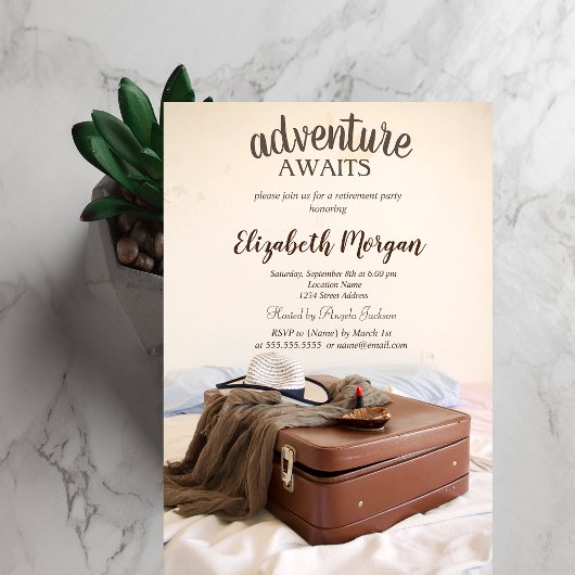 Invitation Valise Chapeau Rouge à Lèvres Fête de Retraite