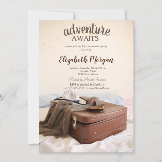 Invitation Valise Chapeau Rouge à Lèvres Fête de Retraite (Devant)