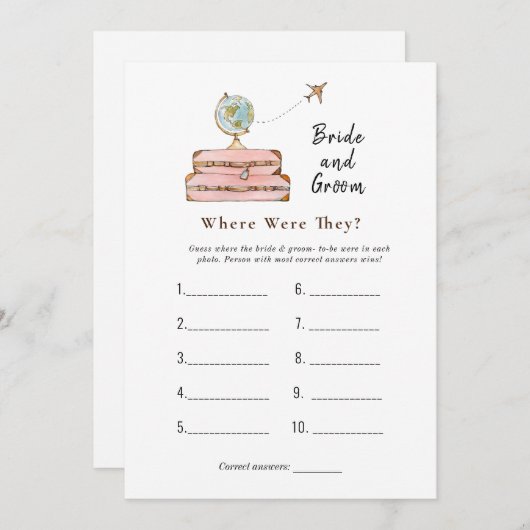 Invitation Valises "Où étaient-ils" Jeu de douche nuptiale (Devant / Derrière)