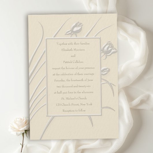 Invitation Valse de Rose Ecru Mariage Formel Moderne Classiqu