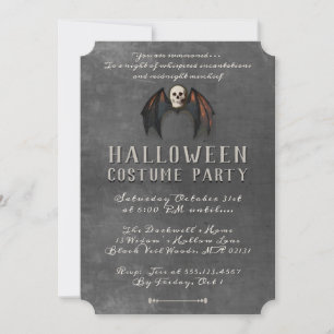 Invitation Vampire Bat Wings Skull Halloween Party