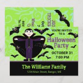 Invitation Vampire de la fête d'Halloween avec chauves-souris (Devant / Derrière)
