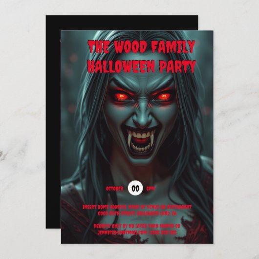 Invitation Vampire femmes adultes halloween créatures éffraya (Devant / Derrière)