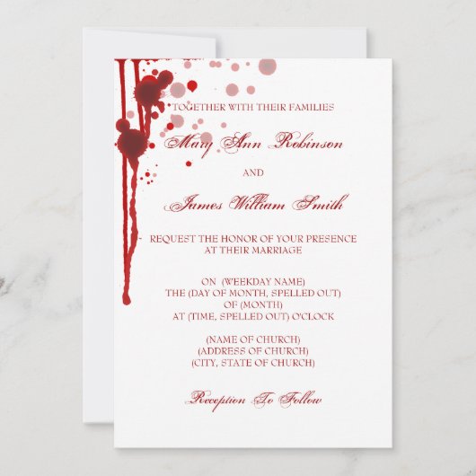 Invitation Vampire Halloween Mariage faux sang rouge (Devant)