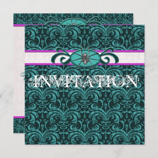 Invitation Vampire Lover's Ball Gothic Damask Vert & Noir (Devant / Derrière)