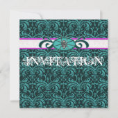 Invitation Vampire Lover's Ball Gothic Damask Vert & Noir (Devant)