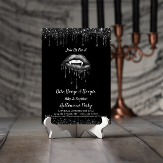 Invitation Vampire Parties scintillant noire lèvres et doigts