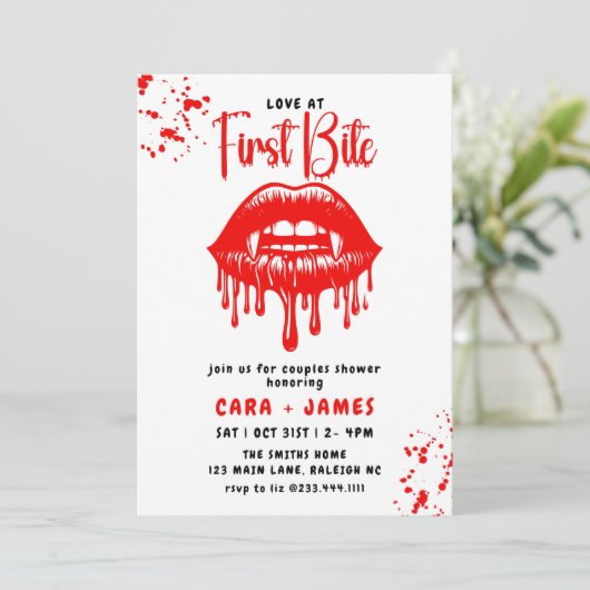 Invitation Vampire Red Lips Halloween Couples Douche (Debout devant)