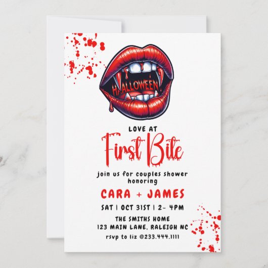 Invitation Vampire Red Lips Halloween Couples Douche (Devant)