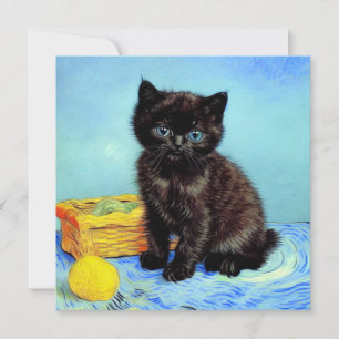 Invitation Van Gogh Black Kitten avec fils
