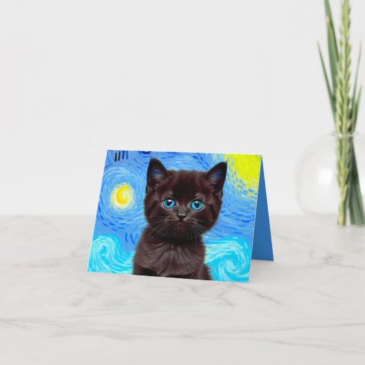Invitation Van Gogh Starry Night Black Cat (Devant)