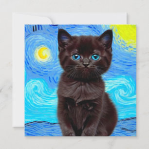 Invitation Van Gogh Starry Night Black Cat