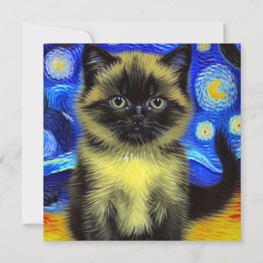 Invitation Van Gogh Starry Nuit Siamese Cat (Devant)