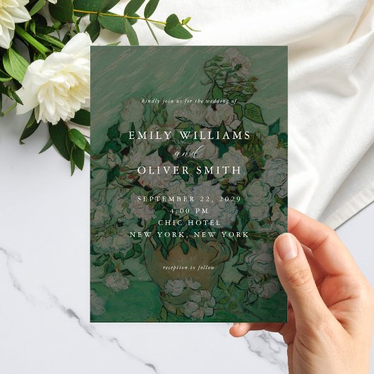 Invitation Van Gogh White Rose Flowers Floral Wedding