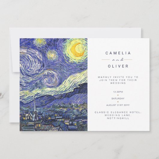 Invitation Van Gough Starry Nuit Mariage Inviter QR Code RSVP (Devant)