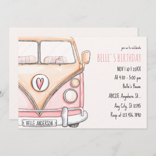 Invitation van rose vintage (Devant / Derrière)