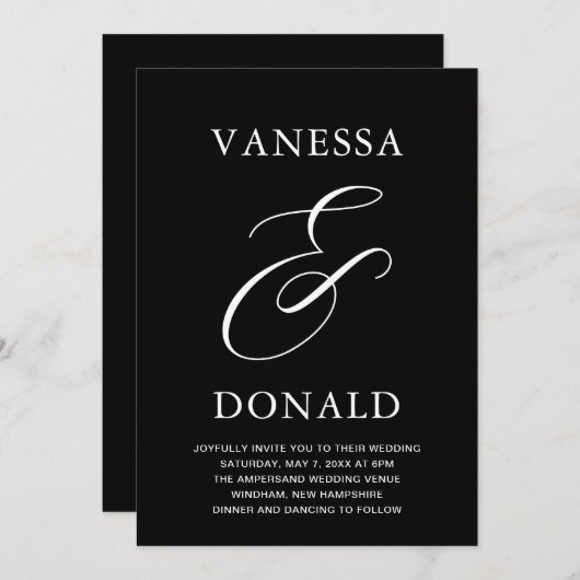Invitation Vanessa Black Mariage moderne (Devant / Derrière)