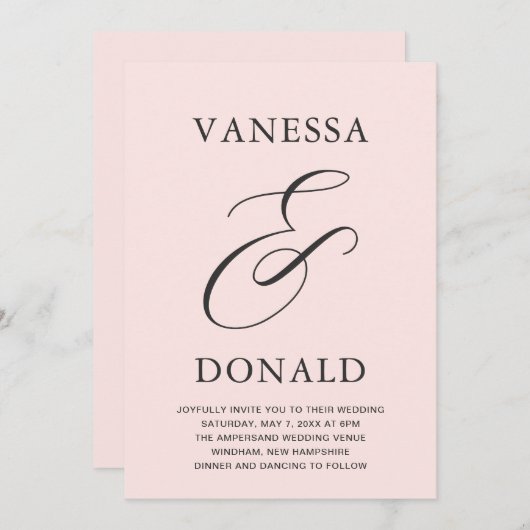 Invitation Vanessa Blush Pink Mariage moderne (Devant / Derrière)