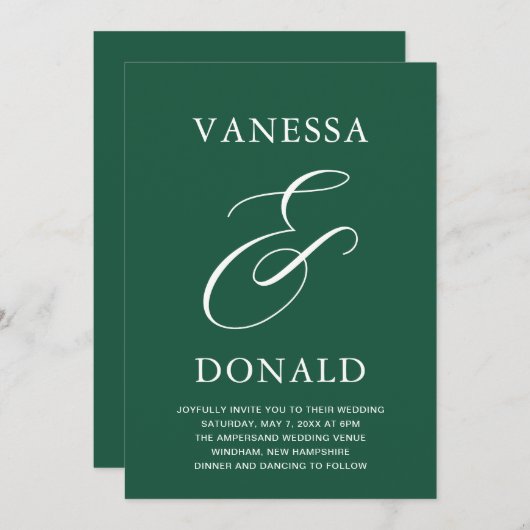 Invitation Vanessa Emerald Green Mariage moderne (Devant / Derrière)