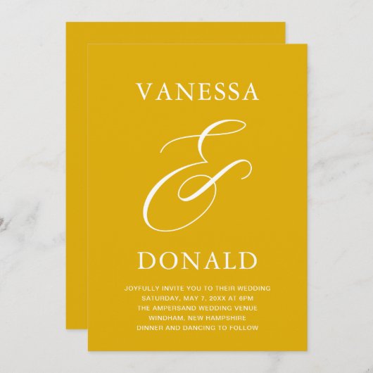 Invitation Vanessa Mustard Jaune Mariage moderne (Devant / Derrière)
