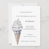 Invitation Vanilla Argent Confetti Ice Cream Cone Anniversair (Devant)