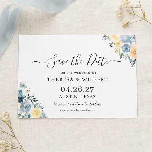 Invitation Vanilla Blue Boho Mariage Enregistrer La Date