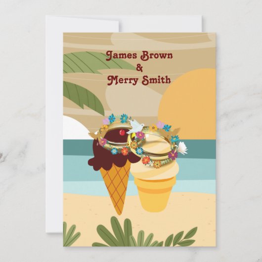 Invitation Vanilla Chocolate Ice Creams Beach Wedding (Devant)
