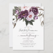 Invitation Vapeur profond Floral Première Communion sainte (Devant)