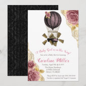 Invitation Vapeur rose et or Steampunk Hot Air Balloon Douche (Devant / Derrière)