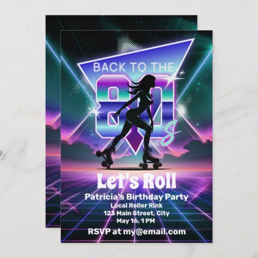 Invitation Vaporwave Roller Skate fête d'anniversaire (Devant / Derrière)