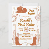 Invitation Vaqueur disco de rodéo pour premier anniversaire (Devant)