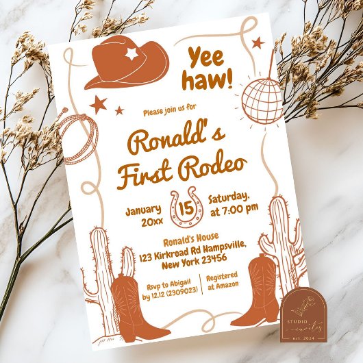 Invitation Vaqueur disco de rodéo pour premier anniversaire